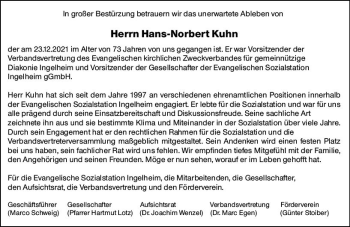 Traueranzeige von Hans-Norbert Kuhn von vrm-trauer Allgemeine  Zeitung Ingelheim-Bingen
