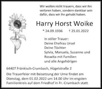 Traueranzeige von Harry Horst Woike von vrm-trauer Odenwälder Echo