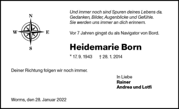 Traueranzeige von Heidemarie Born von vrm-trauer Wormser Zeitung