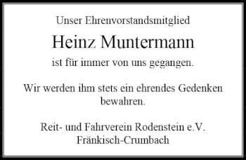 Traueranzeige von Heinz Muntermann von vrm-trauer Odenwälder Echo