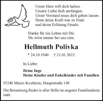 Traueranzeige von Hellmuth Polivka von vrm-trauer AZ Mainz