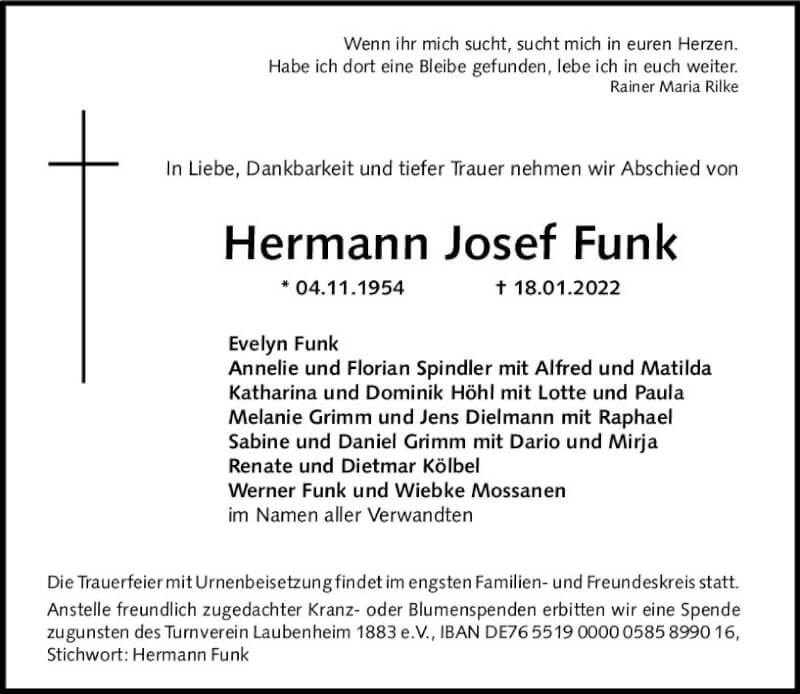  Traueranzeige für Hermann Josef Funk vom 29.01.2022 aus vrm-trauer AZ Mainz