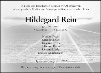 Traueranzeige von Hildegard Rein von vrm-trauer AZ Mainz