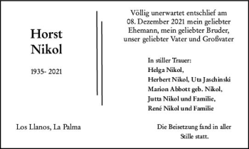 Traueranzeige von Horst Nikol von vrm-trauer Wiesbadener Kurier