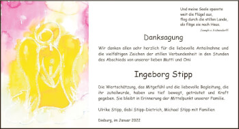 Traueranzeige von Ingeborg Stipp von vrm-trauer DieburgerAnzeiger/Groß-Zimmerner Lokala