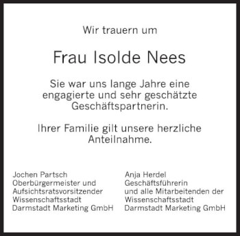 Traueranzeige von Isolde Nees von vrm-trauer Darmstädter Echo