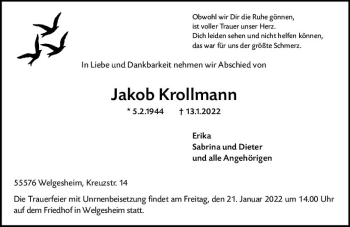 Traueranzeige von Jakob Krollmann von vrm-trauer Allgemeine  Zeitung Ingelheim-Bingen