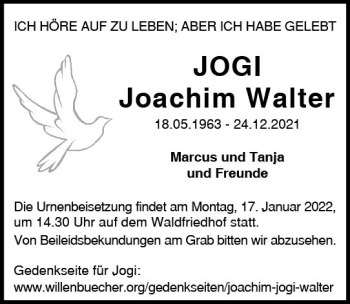 Traueranzeige von Joachim Walter von vrm-trauer Darmstädter Echo