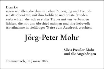 Traueranzeige von Jörg-Peter Mohr von vrm-trauer Odenwälder Echo
