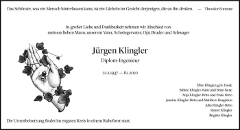 Traueranzeige von Jürgen Klingler von vrm-trauer AZ Mainz