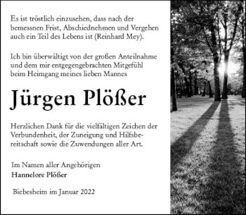 Traueranzeige von Jürgen Plößer von vrm-trauer Groß-Gerauer Echo