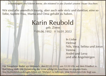 Traueranzeige von Karin Reubold von vrm-trauer Odenwälder Echo