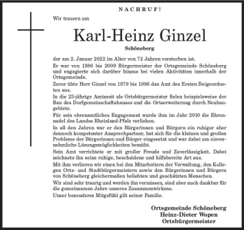 Traueranzeige von Karl-Heinz Ginzel von vrm-trauer Allg. Zeitung Bad Kreuznach
