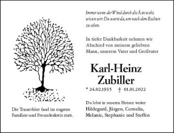 Traueranzeige von Karl-Heinz Zubiller von vrm-trauer Darmstädter Echo