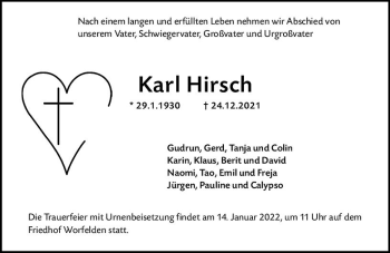 Traueranzeige von Karl Hirsch von vrm-trauer Groß-Gerauer Echo