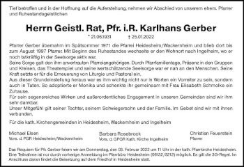 Traueranzeige von Karlhans Gerber von vrm-trauer Allgemeine  Zeitung Ingelheim-Bingen