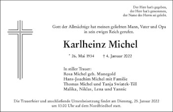 Traueranzeige von Karlheinz Michel von vrm-trauer Wiesbadener Kurier