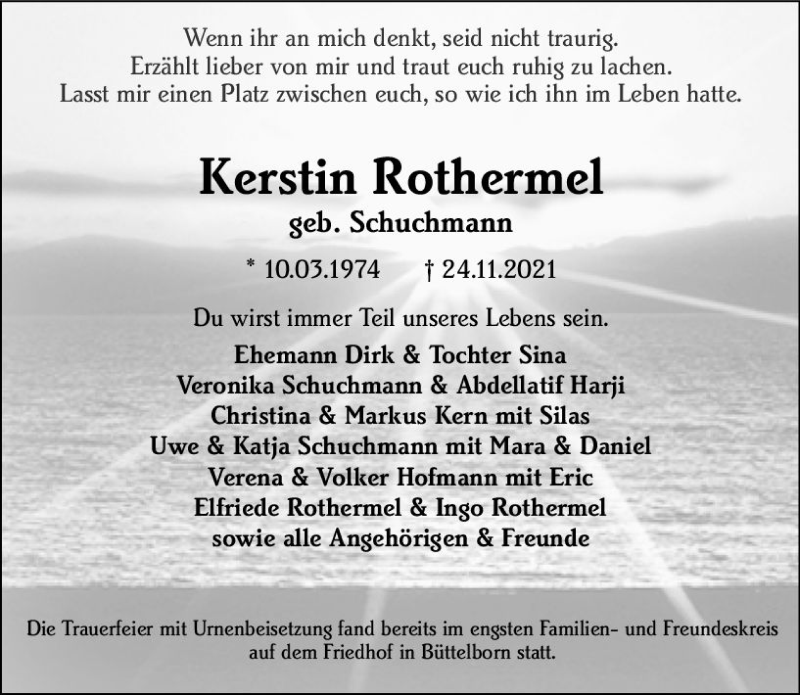  Traueranzeige für Kerstin Rothermel vom 08.01.2022 aus vrm-trauer Groß-Gerauer Echo