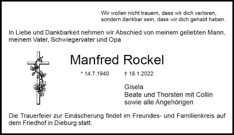  Traueranzeige für Manfred Rockel vom 22.01.2022 aus vrm-trauer DieburgerAnzeiger/Groß-Zimmerner Lokala