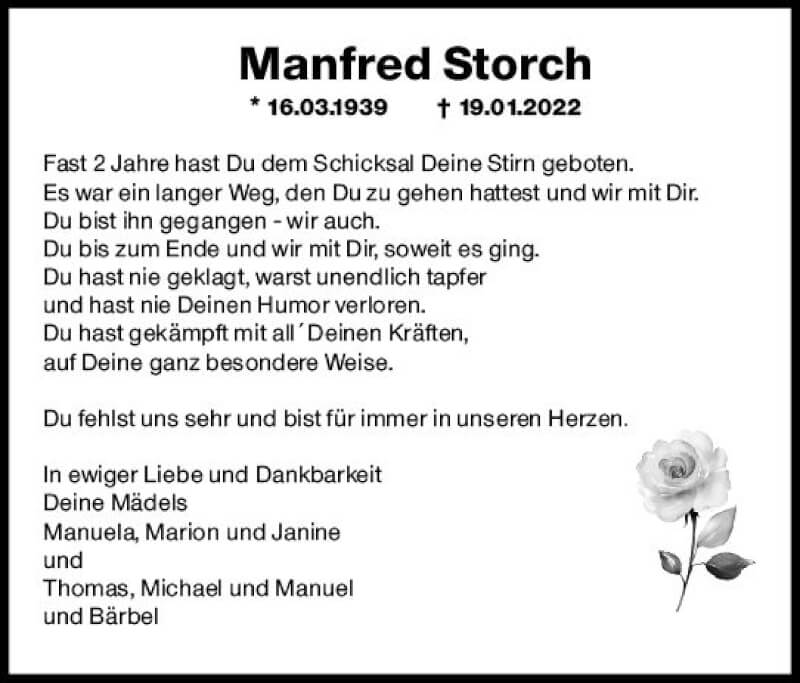  Traueranzeige für Manfred Storch vom 29.01.2022 aus vrm-trauer Wiesbadener Kurier
