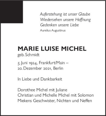 Traueranzeige von Marie Luise Michel von vrm-trauer Wormser Zeitung