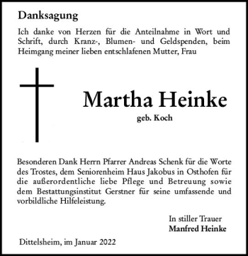 Traueranzeige von Martha Heinke von vrm-trauer Wormser Zeitung