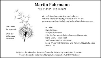 Traueranzeige von Martin Fuhrmann von vrm-trauer Darmstädter Echo