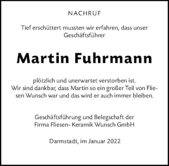 Traueranzeige von Martin Fuhrmann von vrm-trauer Darmstädter Echo
