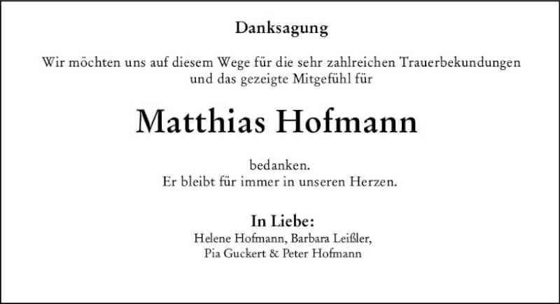  Traueranzeige für Matthias Hofmann vom 22.01.2022 aus vrm-trauer Darmstädter Echo