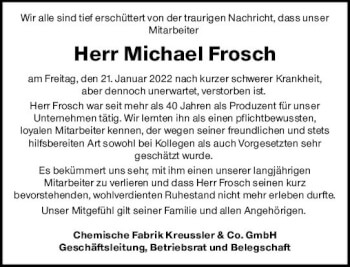 Traueranzeige von Michael Frosch von vrm-trauer Wiesbadener Kurier