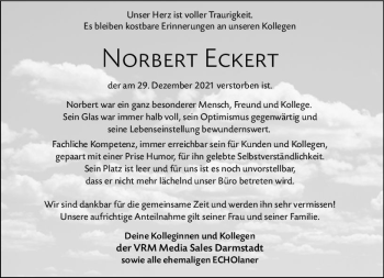 Traueranzeige von Norbert Eckert von vrm-trauer Odenwälder Echo