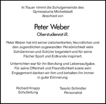 Traueranzeige von Peter Weber von vrm-trauer Odenwälder Echo