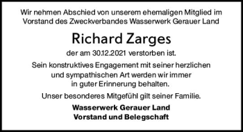 Traueranzeige von Richard Zarges von vrm-trauer Rüsselsheimer Echo / MainSpitze