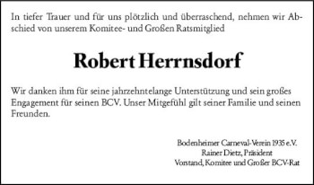 Traueranzeige von Robert Herrnsdorf von vrm-trauer AZ Mainz