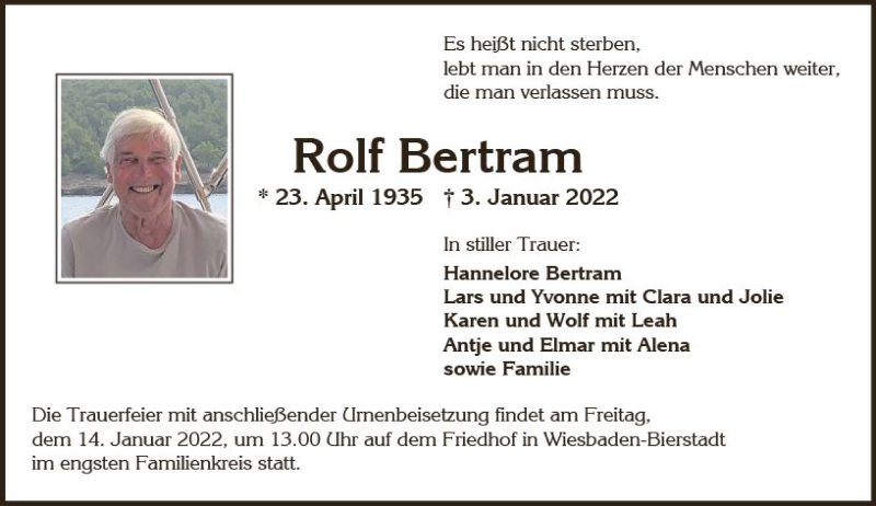  Traueranzeige für Rolf Bertram vom 08.01.2022 aus vrm-trauer Wiesbadener Kurier