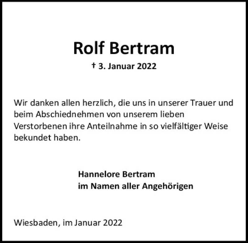  Traueranzeige für Rolf Bertram vom 29.01.2022 aus vrm-trauer Wiesbadener Kurier