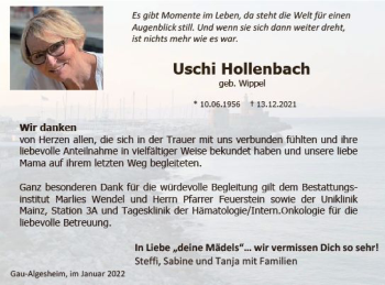 Traueranzeige von Uschi Hollenbach von vrm-trauer AZ Mainz