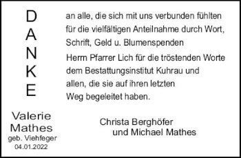 Traueranzeige von Valerie Mathes von vrm-trauer Bürstädter/Lamperth. Ztg/Starkenburger