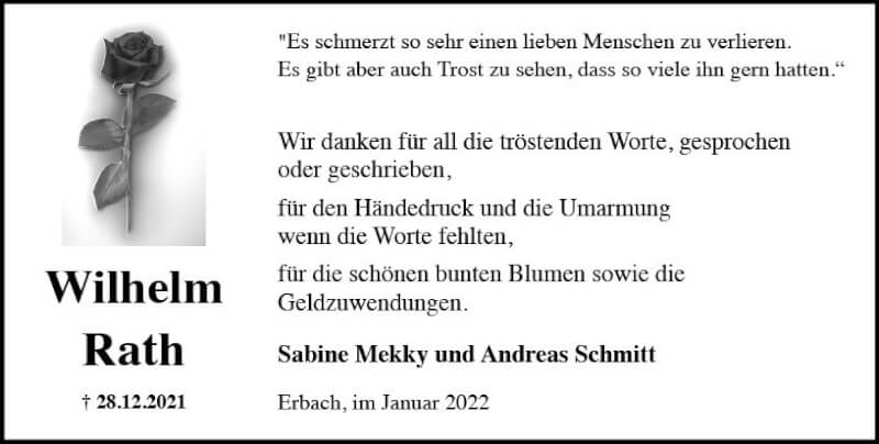  Traueranzeige für Wilhelm Rath vom 29.01.2022 aus vrm-trauer Rheingau
