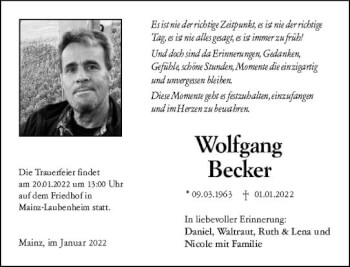 Traueranzeige von Wolfgang Becker von vrm-trauer AZ Mainz