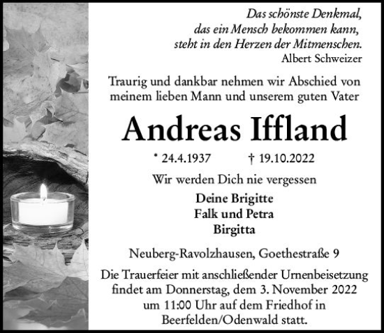 Traueranzeige von Andreas Iffland von vrm-trauer Odenwälder Echo