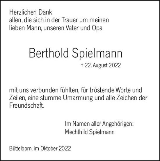 Traueranzeige von Berthold Spielmann von vrm-trauer Groß-Gerauer Echo