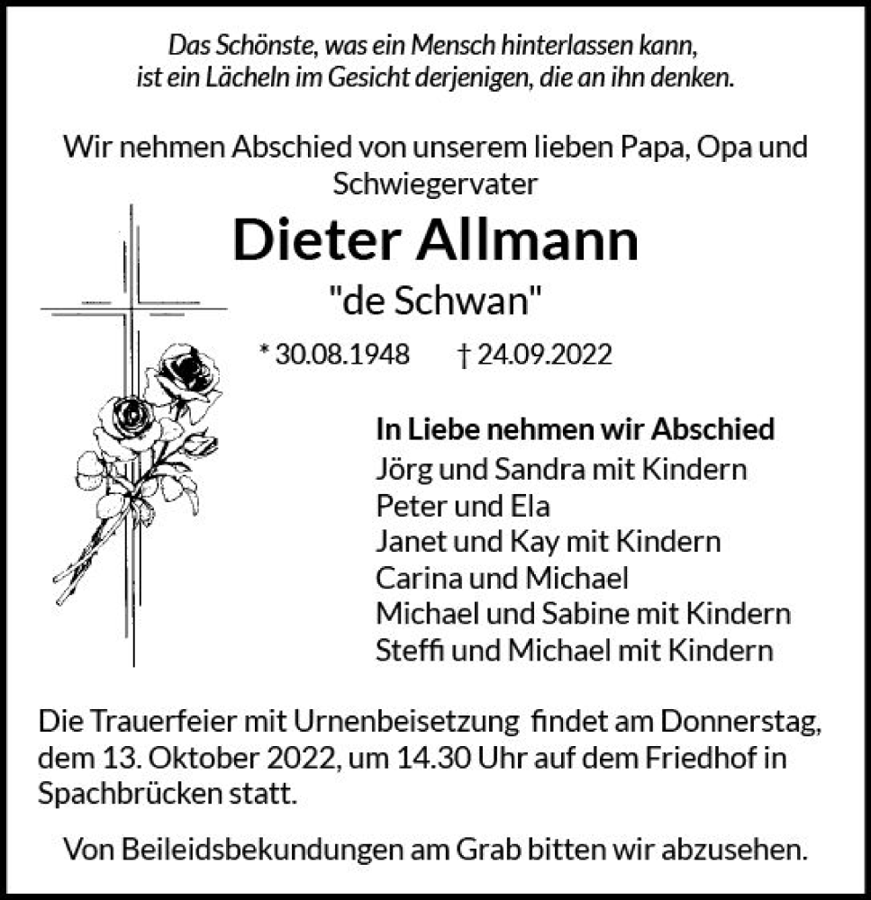  Traueranzeige für Dieter Allmann vom 08.10.2022 aus vrm-trauer Darmstädter Echo