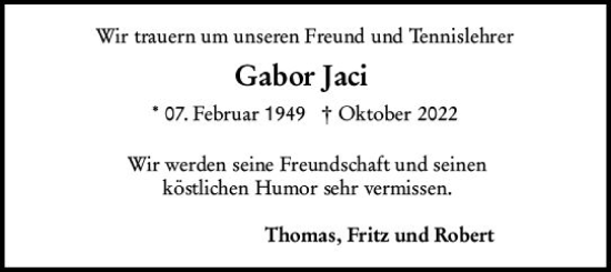 Traueranzeige von Gabor Jaci von vrm-trauer AZ Mainz