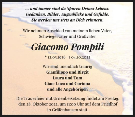 Traueranzeige von Giaeomo Pompili von vrm-trauer Darmstädter Echo