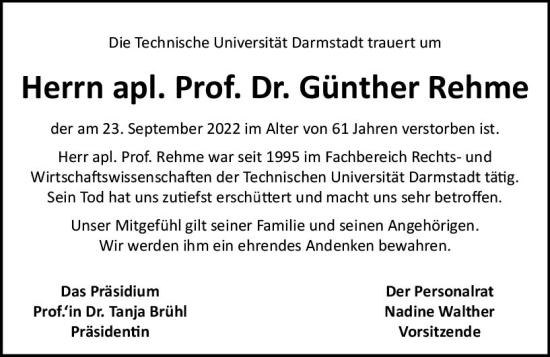 Traueranzeige von Günther Rehme von vrm-trauer Darmstädter Echo