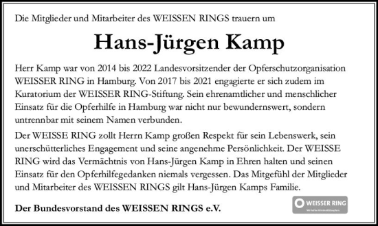 Traueranzeige von Hans-Jürgen Kamp von vrm-trauer AZ Mainz