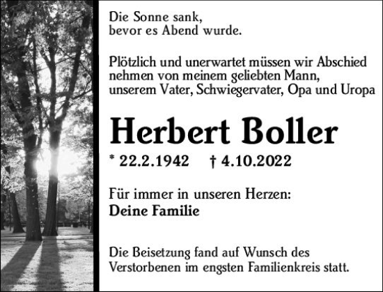 Traueranzeige von Herbert Boller von vrm-trauer Wiesbadener Kurier