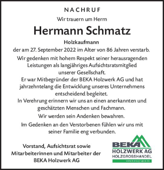 Traueranzeige von Hermann Schmatz von vrm-trauer Bürstädter/Lamperth. Ztg/Starkenburger