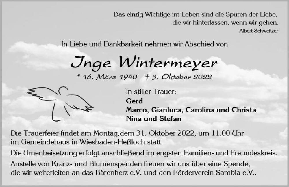 Traueranzeige für Inge Wintermeyer vom 15.10.2022 aus vrm-trauer Wiesbadener Kurier